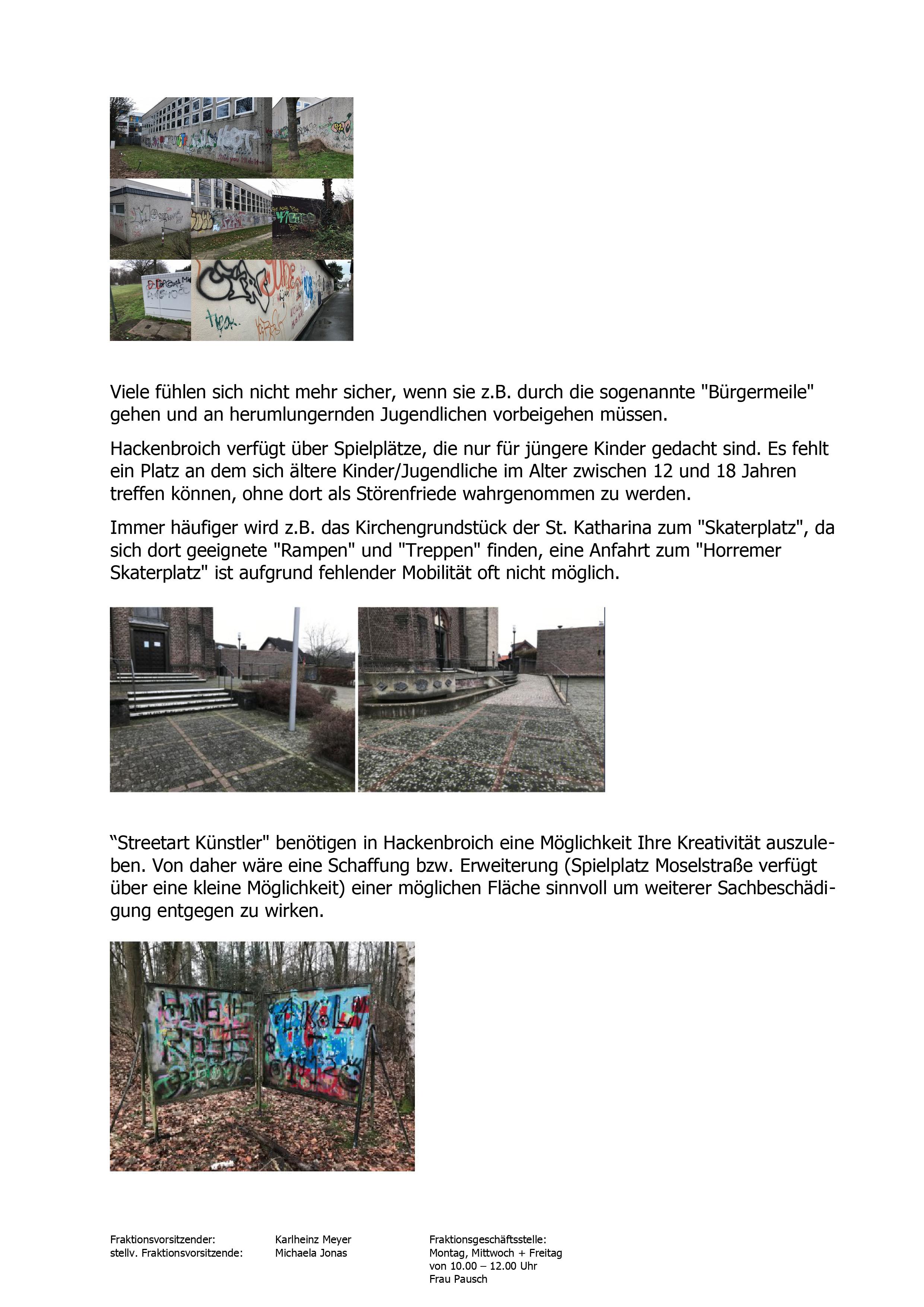 Erweiterung/Neugestaltung oder Reaktivierung eines Spielplatzes zu einem Jugendpark mit Skaterplatz und Calisthenics-Angebot in Hackenbroich