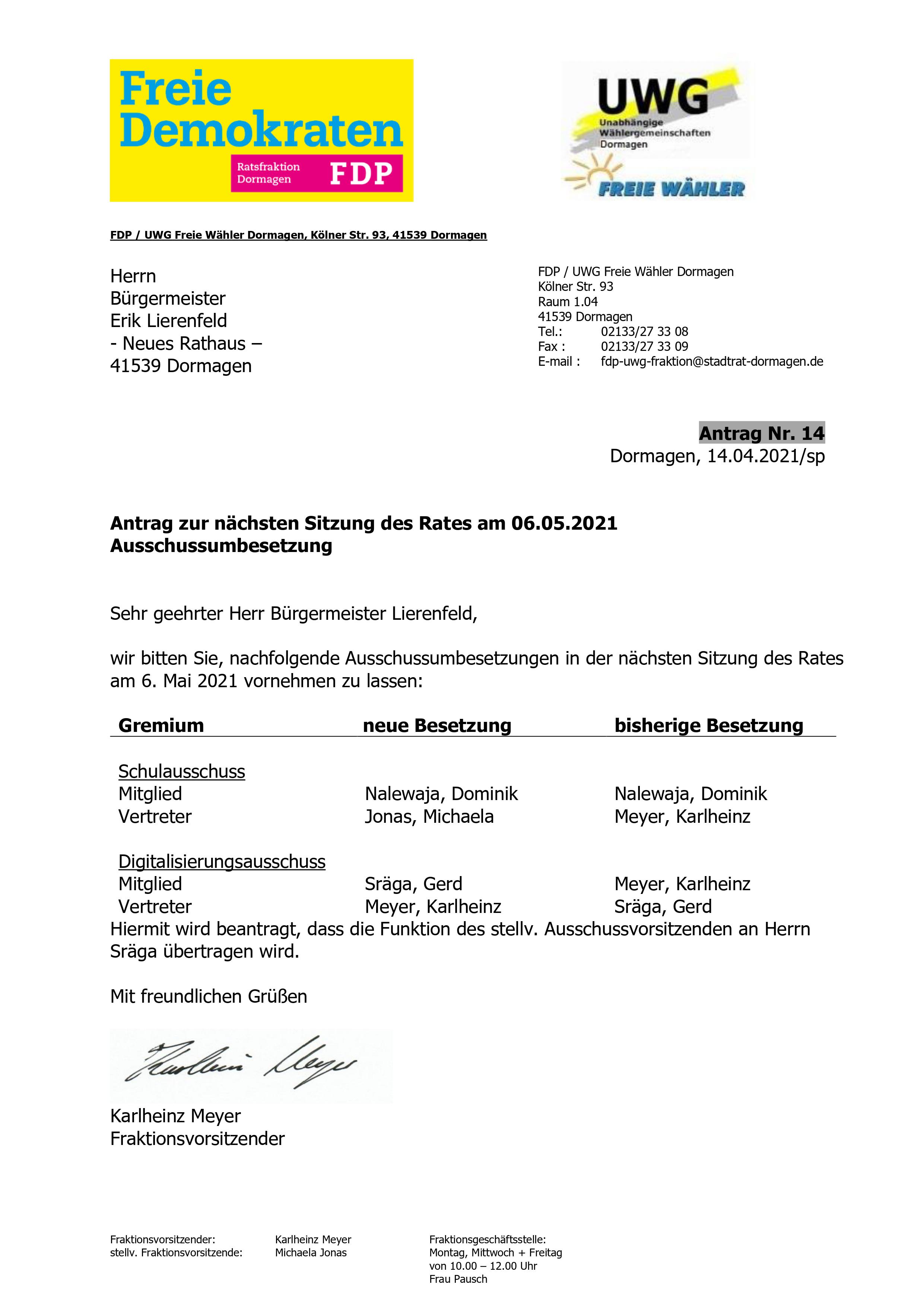 Ausschussumbesetzung 